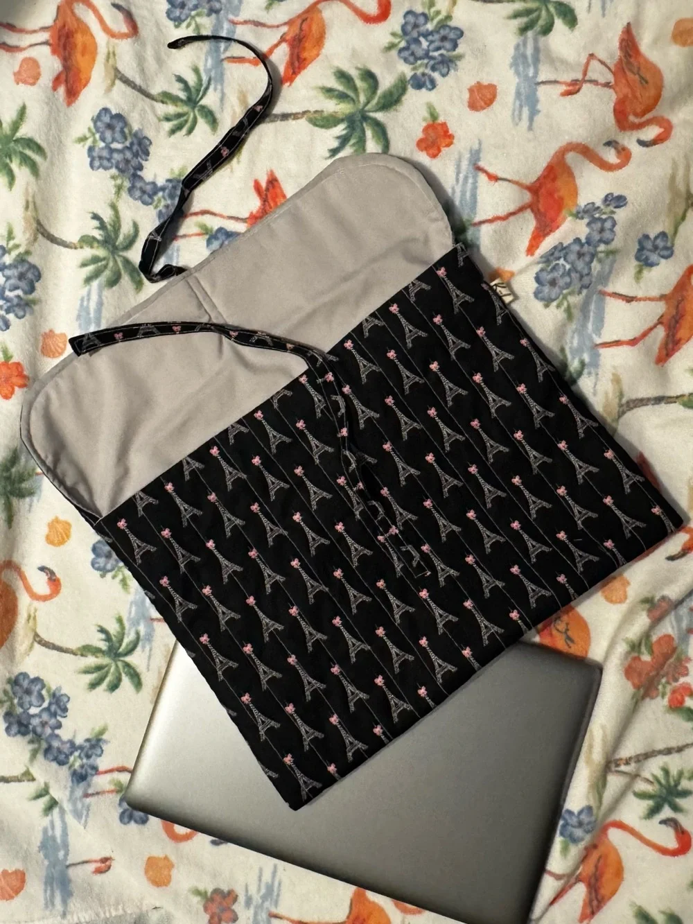 Black Eiffel Tower Print Laptop Sleeve envelop style